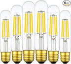 6 Pack T10 Tube Light Bulb,LED Edison Bulbs Warm White 2700K,E26 Base,4W Vintage Bulb 40 Watt Equivalent,Dimmable for Desk Lamp,Curio Cabinet,Chandeliers,Pendant Light