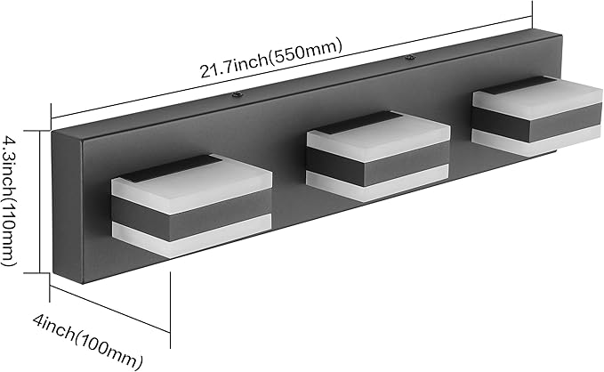SOLFART 5 Color Temperature Adjustable Black 3 Lights Bathroom Vanity Fixtures, LED Vanity Light Over Mirror, Bathroom Light Fixture for Vanity