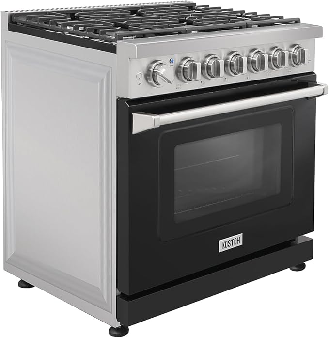 36 inch Professional Freestanding Pro-Style Natural Gas Range or Liquid Propane Gas Range with 6 Burners, 6.0 cu.ft. Oven Capacity, in Stainless Steel - KOS-36RG03M (Black)