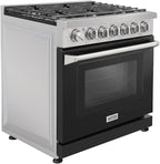 36 inch Professional Freestanding Pro-Style Natural Gas Range or Liquid Propane Gas Range with 6 Burners, 6.0 cu.ft. Oven Capacity, in Stainless Steel - KOS-36RG03M (Black)