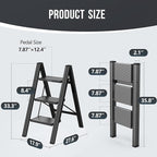 WOA WOA Step Ladder, Portable Lightweight Home Ladder, Folding Step Stool with Widening Pedals, Kitchen Stepladder, Space Save, Easy to Store, 300 lbs Capacity (3 Step, Black)