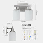 Bathroom Light Fixtures Over Mirror, 2-Light Modern Nickel Vanity Lights with White Glass Shade, Bathroom Wall Lamp Sconces for Mirror Bedroom, Living Room Hallway Small Space