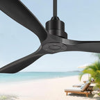 52 Inch Ceiling Fans Without Lights, Outdoor Ceiling Fan No Light, 3 Wood Blades, 3 Downrods, Timer, 6 Speeds Modern Ceiling Fan with Remote Reversible DC Motor for Patios, Matte Black