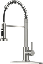 FORIOUS Kitchen Faucet with Pull Down Sprayer, Brushed Nickel Stainless Steel Single Handle Classic Spring Commercial Sink Faucet for RV Camper Bar Farmhouse Laundry