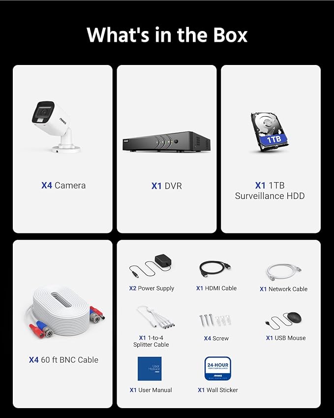 ANNKE 8CH 3K Lite AI DVR with Human/Vehicle Detection, H.265+ Surveillance Security Camera System with Audio and 4pcs 1080P Security Cameras with Dual Light, IP67, Color Night Vision, 1TB Hard Drive