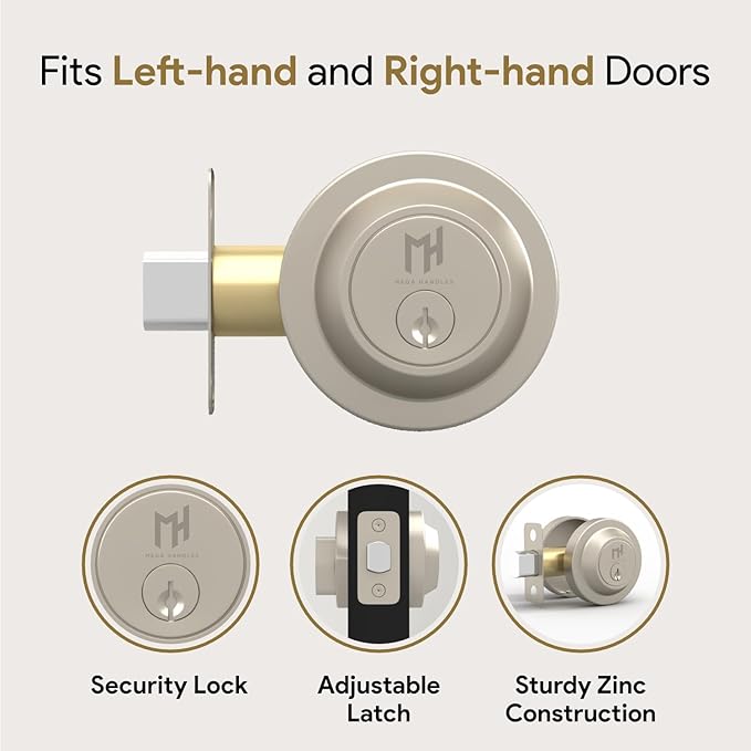 Mega Handles - Ronn Entrance Deadbolt I Deadbolt for Entry Lever Door Handle - Heavy Duty Round Lock for Left or Right-Handed Doors - Interior/Exterior Door Lever Deadbolt- Satin Nickel