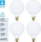 (4 Pack) G25 Incandescent Incandescent Light Bulb 2700K Soft Light, Decorative Globe Light Bulbs,E26 Medium Base, Perfect for Pendant Bathroom/Vanity Mirror Makeup, Dimmable. (White-Finish, 25-Watt)