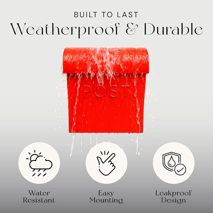 NACH Wall Mount Mailboxes for Outside, 11x4.5x12.5 in Red Mail Boxes for House Outside, Waterproof Mailbox - Vicki-Style Mail Box