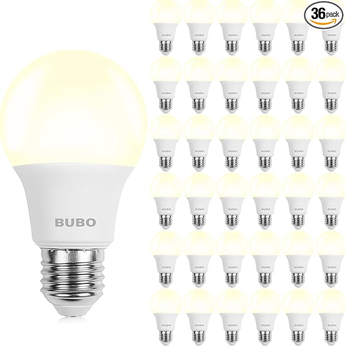 BUBO 36 Pack A19 LED Light Bulbs, 60 Watt Equivalent LED Bulbs, Natural White 3500K, 800 Lumens, E26 Standard Base, Non-Dimmable, 8W Natural White LED Bulbs for Bedroom Living Room Home Office