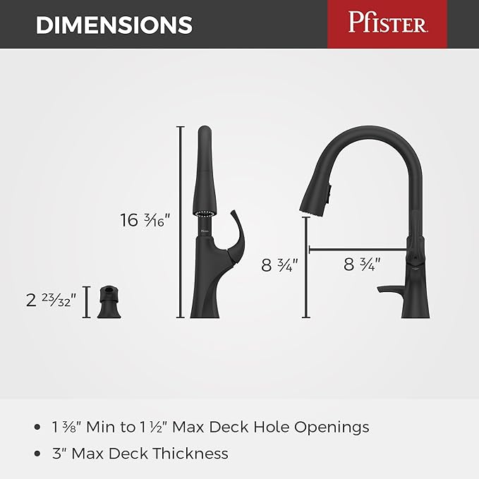 Pfister Miri 2.0 Kitchen Faucet with Pull Down Sprayer and Soap Dispenser, Single Handle, High Arc, NSF Certified, Spot Defense Matte Black Finish, F5297MRRSDB