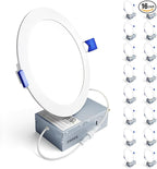 Ensenior 16 Pack 6 Inch LED Recessed Ceiling Light, Dimmable, 3500K Neutral White, 1050LM 12W 120V, High Brightness Canless Wafer Downlight - ETL&FCC&IC