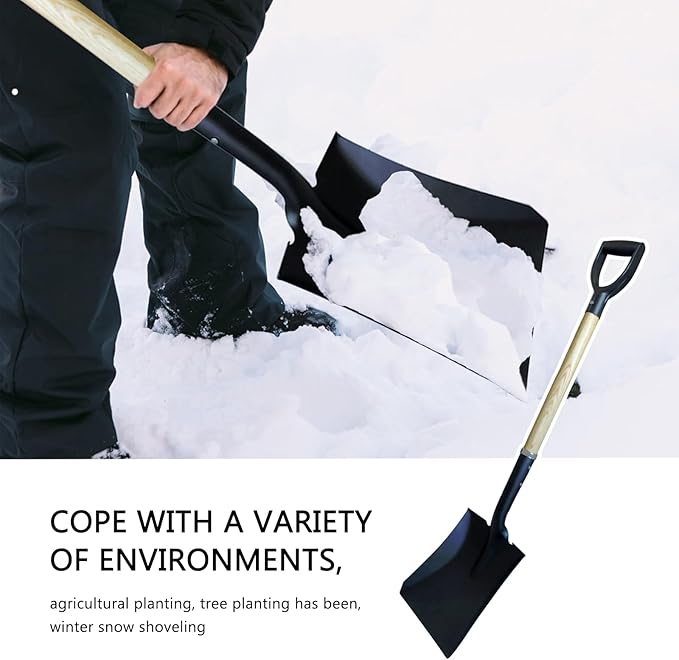 Flat Shovel, Square Shovel for Transfer Snow, 41 inch Long, Durable D Grip, for Farming, Outdoor Works, Gardening, Landscape Works