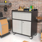 Rolling Garage Storage Cabinet with Door and Drawer, Lockable Metal Tool Cabinet on Wheels for Garage, Home, Office, Black & Gray, Assembly Required, (18.11" D x 30.31" W x 35.43" H)