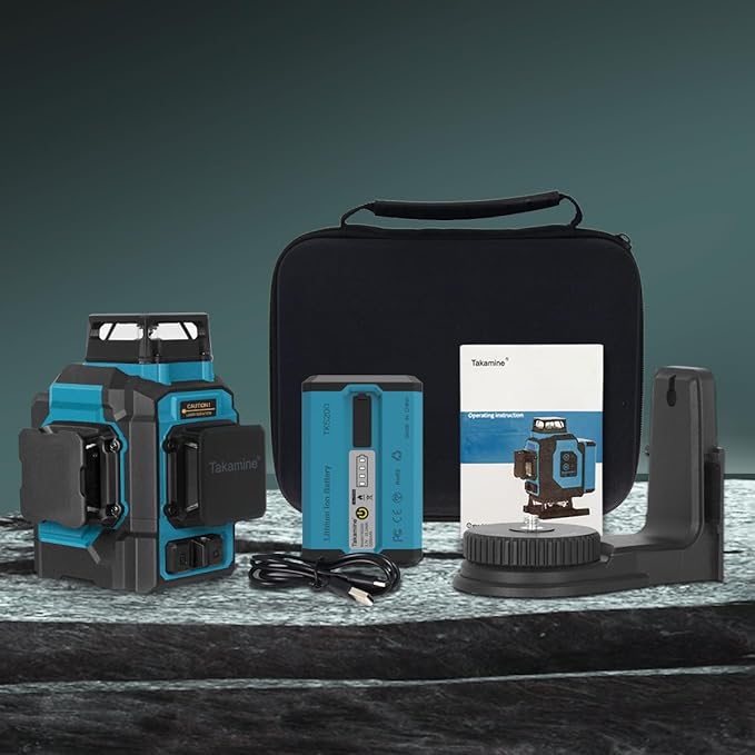 Takamine Laser Level 360 Self Leveling, 3x360° Cross Line Lazer Leveler Tool for Construction and Picture Hanging, 3D 12 Lines Green Laser Level with Rechargeable Lithium Battery, APP Control