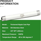 TAISHER 2PCS Stainless Steel Pipe Fittings, 3/8" NPT Male x 3/8" NPT Male Threaded, 16" Length Thickened Nipple Cast Pipe