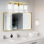 4-Light Gold Vanity Light, Modern Gold Bathroom Light Fixtures Over Mirror with Milky White Glass Shade, Bath Wall Mount Lights Wall Lamp for Mirror Bedroom, Living Room Hallway Kitchen