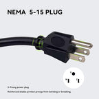 2 Pack 9 ft 14/3C SJTW Appliance and Power Tool Cord, 14 Gauge 3 Prong Heavy Duty Replacement Power Supply Cord Cable, 110V 115V 120V AC Pigtail, 15A, 1875w