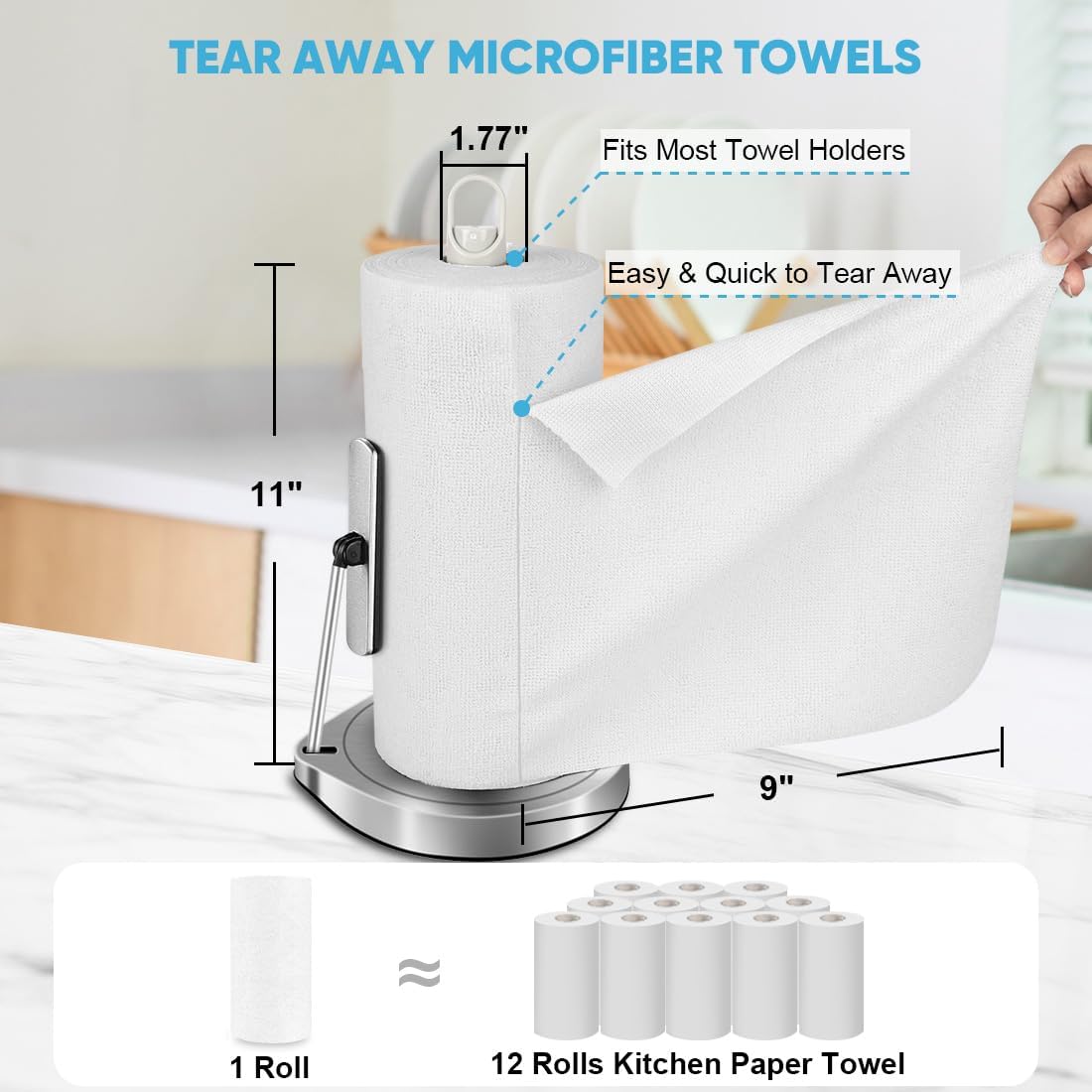 AIDEA Microfiber Cleaning Cloth Roll, Shop Towels 165 Sheets(3 Roll), Tear Away Reusable Paper Towels, White Rags for Bars, Cleaning Rags for Automotive, Mechanic, Workshops, House, 11×9"