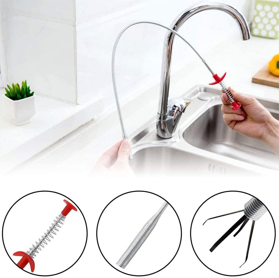 Snake Drain Hair Clog Remover: Remover Auger Cleaning Tool (12pcs) with Steel Claw for Tub Shower Bathroom Toilet Sink