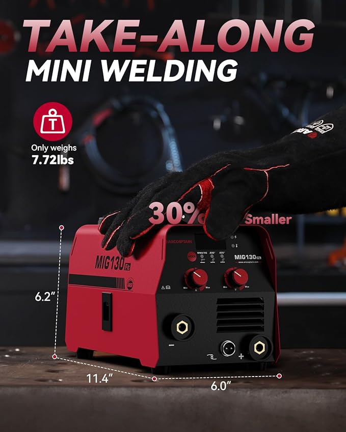 ARCCAPTAIN 130A MIG Welder, 3-in-1 Welder Machine 110V, Flux Core MIG/Lift TIG Welding/Stick Welding Machine with Synergy, IGBT Inverter Portable Gasless Welder Equipment with 1lb Welding Wire