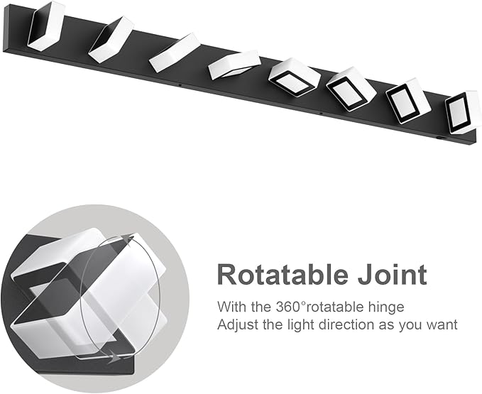 Ralbay 52inch Black Vanity Lights 8 Lights Dimmable 5 Color Temperature Acrylic Modern LED Bathroom Vanity Lighting Fixtures Matte Black