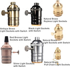 2 Pack Solid Brass Light Socket with 2 Socket Rings, Pull-Chain Version Supplies for Handmade Lighting, Lamps, Pendants etc (Natural Brass-Pull Chain)