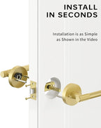 Asidrama 4 Pack Passage Gold Door Knob with Lock, Brushed Gold Door Handles Interior for Bedroom or Bathroom, Heavy Duty Door Lever with Reversible Interior Door Handle for Left Right Sided Doors