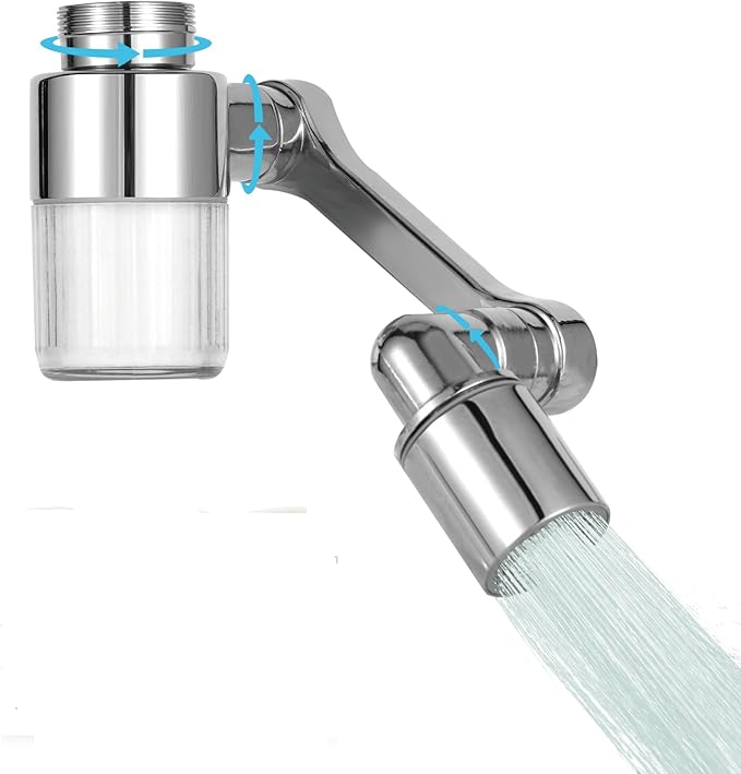 1080° Swivel Tap Extension, Swivel Robot Arm Bathroom Tap Extension, Kitchen Swivel Extension Filter with 2 Mode Splash Proofing (Extender with filter, Silver coloured)