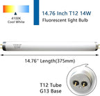 Valoisa F14T12/CW 14W 14 3/4 Inch T12 4100K Linear Fluorescent Light Bulb,14 Watts, G13 Medium Base,T12 Tube,14 3/4" MOL,1.5" Dia,4100K Cool White,3Pack