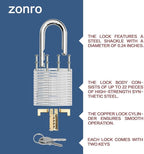 ZonRo Locks Laminated Steel Keyed Padlocks,Keyed Alike Locks, 1-9/16 inch Wide,Normal Shackle Padlocks, Pack of 12，Blue Hoop, for Hasp Latch, Sheds, Fences, Storage Locker, School, Gym…