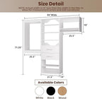 ROOMTEC Modular Closet System, 84" Wall Mounted Modern Closet Organizer with Hanging Rods and Drawers, Wooden Tower for Walk-In Closets, Wardrobe Storage Kit, White