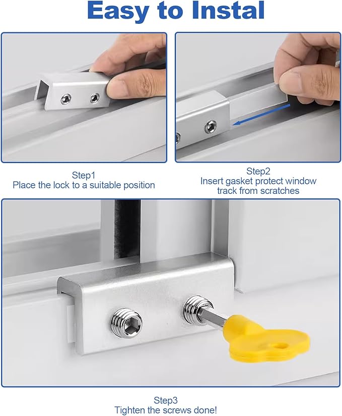 4 Sets Sliding Window Locks for Up and Down Windows with Key, Child Window Security Locks for Vertical & Horizontal Sliding Windows & Doors, Adjustable Easy to Install Window Stoppers Security