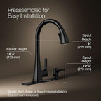 KOHLER R22867-SD-BL Maxton Pull-Down Kitchen Faucet with Soap Dispenser, Pull Down Sprayer, Matte Black