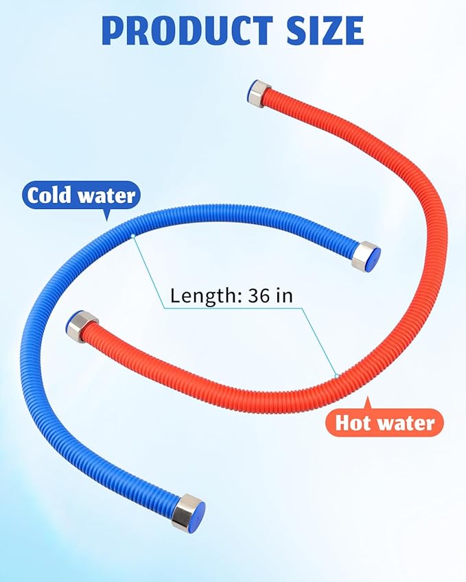 36" Length Flexible Stainless Steel Corrugated Water Heater Connector, Hot and Cold Color Water Heater Hose, 3/4" FIP x 3/4" FIP