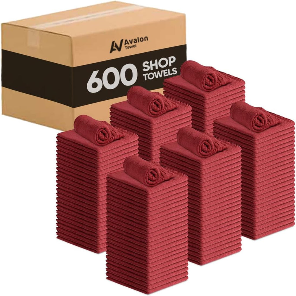 Avalon Towels Cotton Shop Rags – (Pack of 600) Size 12x14 Inches Cleaning Rags – Absorbent Shop Towels and Multipurpose Cleaning Towels for Automobiles, Industries, Garage and Homes (Red)