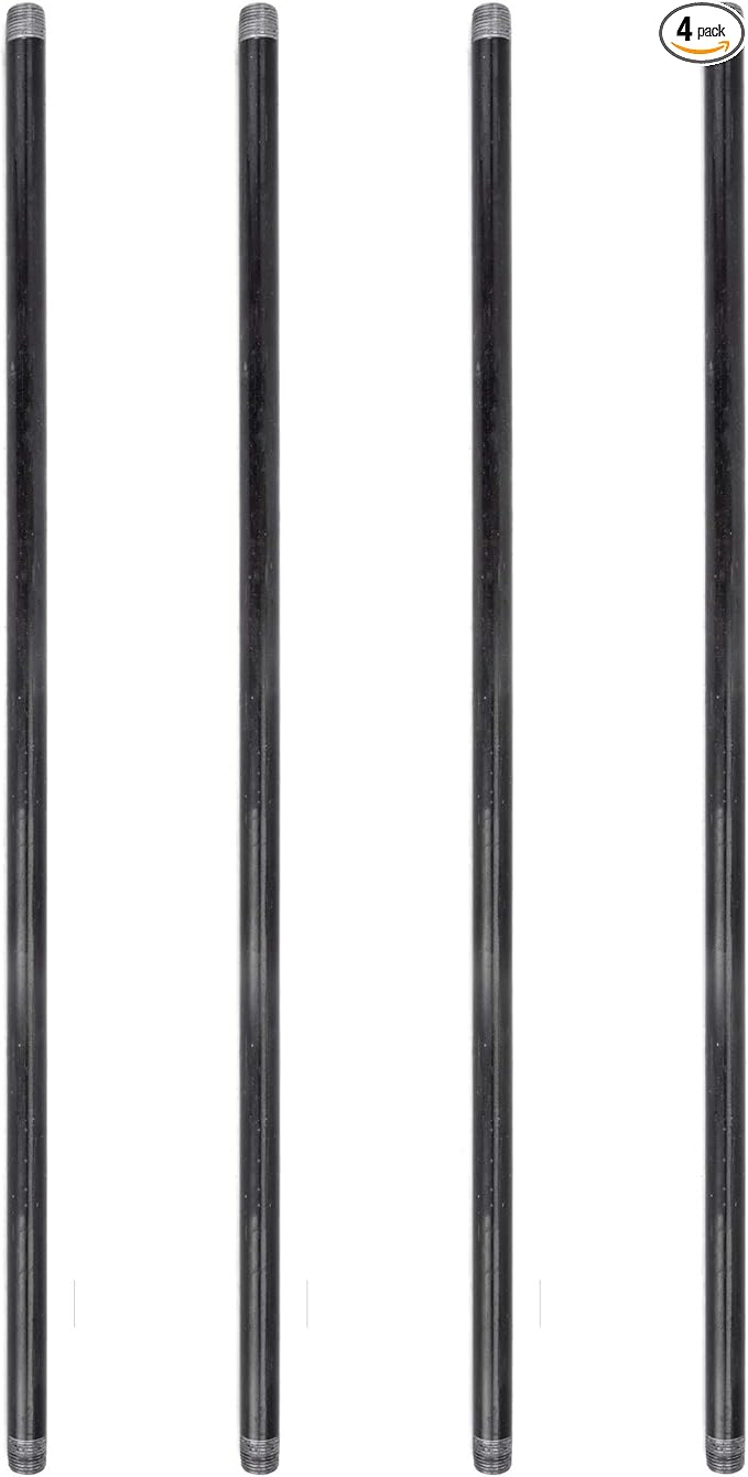 PIPE DÉCOR 1/2” x 30” Malleable Cast Iron Pipe Nipple, Pre Cut Connectors, Industrial Steel Grey Fits Standard Half Inch Black Threaded Pipes Nipples and Fittings, Build Vintage DIY Furniture, 4 Pack