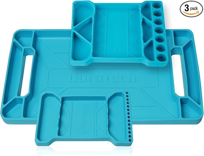 DURATECH Flexible Tool Tray, Silicone Tool Holder for Mechanics Storage, Heat and Chemical Resistant Tool Organizer for Automotive, Industry and Household(3pack blue)