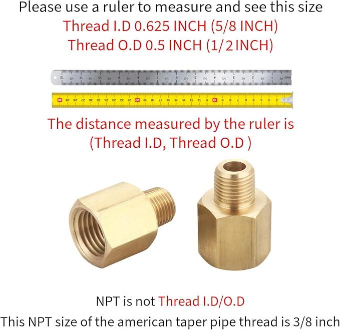 3/8 Inch NPT Female to 1/4 Inch NPT Male Reducer Adapter, Brass Pipe Fittings Adapter, Brass Reducer Pipe Extension Connector, 0.625" ID × 0.5" OD, Pack of 2