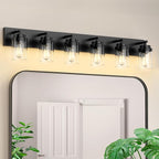 IZORRO Bathroom Vanity Light Fixture, 6-Light 43 Inch Matte Black Bathroom Light Fixtures Over Mirror, with Clear Glass Shade, Modern Farmhouse Vanity Lights, Rustic Restroom Lighting Fixtures