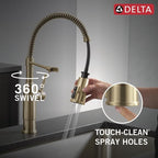 Delta Theodora Pro Style Commercial Kitchen Faucet with Pull Down Sprayer, Single Hole Brushed Gold Kitchen Sink Faucet, Single Handle, Champagne Bronze 18804Z-CZ-DST