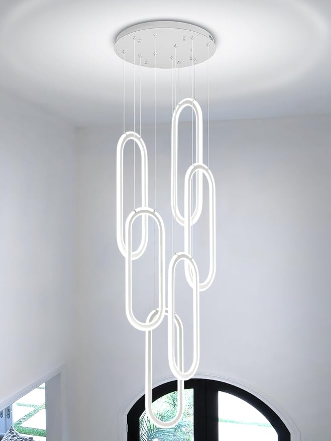 Flashing God Modern Chandelier,Chrome Chandeliers 6 Ring Led Foyer Chandeliers,Larger High Ceiling Chandelier for Living Room,Rectangle Chandelier for Entryway Staircase LED Dimming
