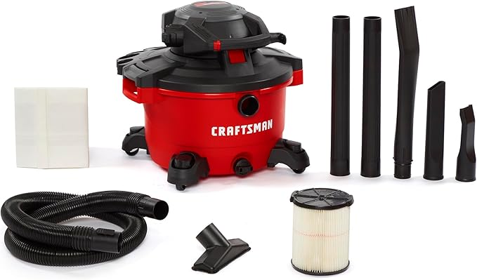 CRAFTSMAN CMXEVBE17606 12 Gallon 6.0 Peak HP Wet/Dry Shop Vac with Detachable Leaf Blower, Portable Shop Vacuum Wet and Dry with Filter, Dust Bag, Hose and Attachments for Garage, Outdoor Cleaning