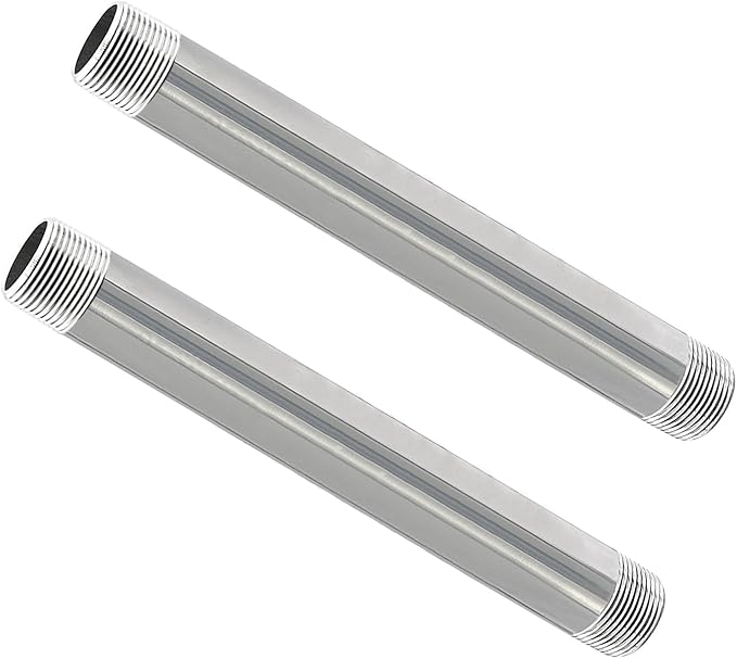 GeilSpace 3/4" x 8" Stainless Steel Pipe, 304 Pipe Nipple Fits Standard 3/4 Inch Threaded Pipes and Fittings, DIY Industrial Metal tube (2 PCS)
