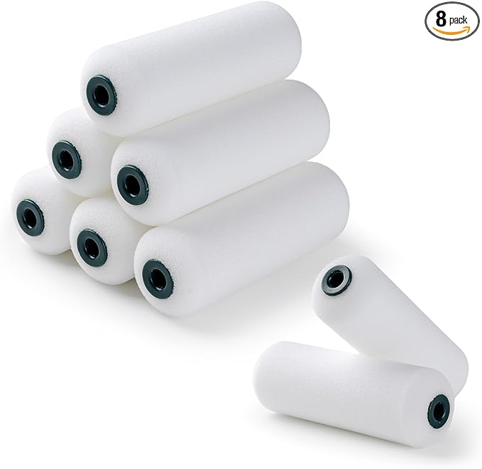 Foam Paint Roller, 8 Pack, 4 Inch Small Paint Roller Kit with High-Density Foam Paint Roller Covers, Mini Paint Rollers for Painting Walls, Suitable for Wall, Cabinets, Ceilings.