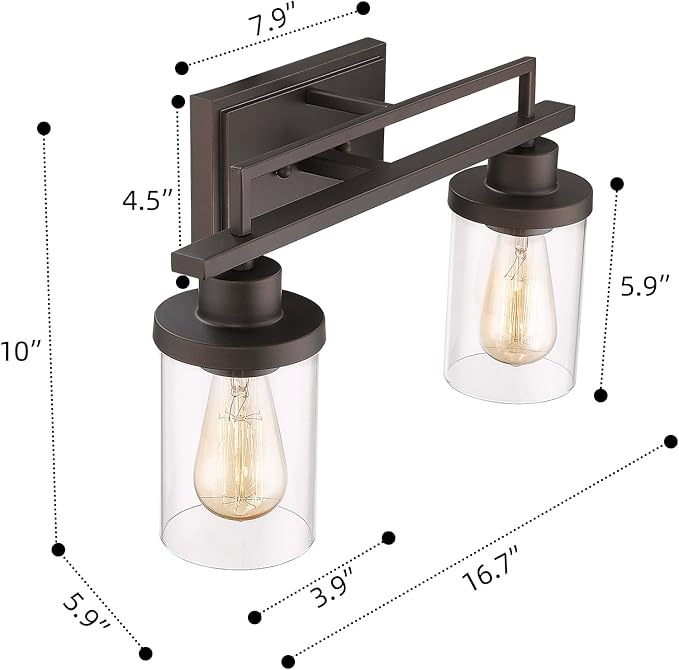 Emliviar 2-Light Vanity Lighting Fixtures - Farmhouse Bathroom Light Fixture in Oil Rubbed Bronze Finish with Clear Glass, YCE238B-2W ORB