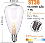 Abeja 10-Pack Edison Replacement Light Bulbs,7-Watt E12 Candelabra Base ST38 Replacement Clear Glass Light Bulbs for Outdoor Patio String Lights, Warm White