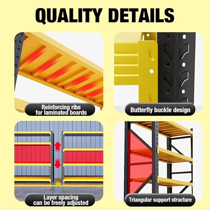 Storage Shelves Heavy Duty, Metal Garage Shelving Units, 4 Tier Storage Rack Shelf, Steel Industrial Shelving, Adjustable Standing Shelf for Basement/Warehouse Yellow and Black, W41.34*D19.69*H78.74