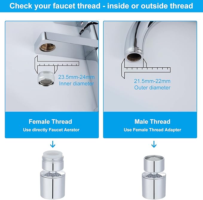 Hibbent 2 Pack NSF/ANSI/CAN 61 Certified Faucet Aerator, CUPC Certification 360 Degree Swivel Sink Aerator, Dual-function Sprayer Faucet Replacement Part, 55/64 Inch Female Thread, Chrome