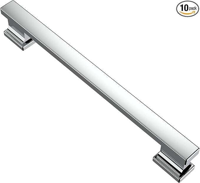 Alzassbg 10 Pack Polished Chrome Cabinet Pulls, 6-1/4 Inch(160mm) Hole Centers Silver Kitchen Cabinet Handles for Cabinets and Drawers AL3061CP