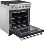 30 inch Professional Freestanding Pro-Style Natural Gas Range or Liquid Propane Gas Range with 5 Burners, 4.55 cu.ft. Oven Capacity, in Stainless Steel - KOS-30RG03M (Black)